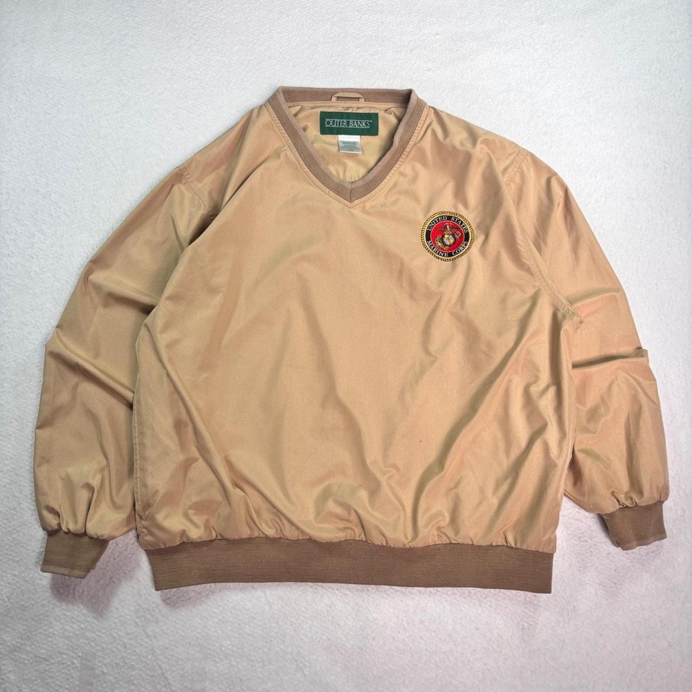 Outer Banks US Marine Corps Pullover Windbreaker Jacket Size Large Beige
